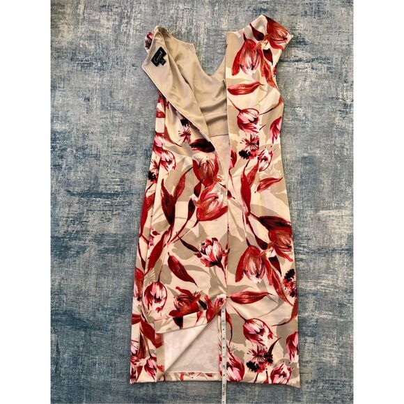 Connected Apparel Off White Taupe Red Floral Sleeveless Dress Size 4 - Picture 2 of 8
